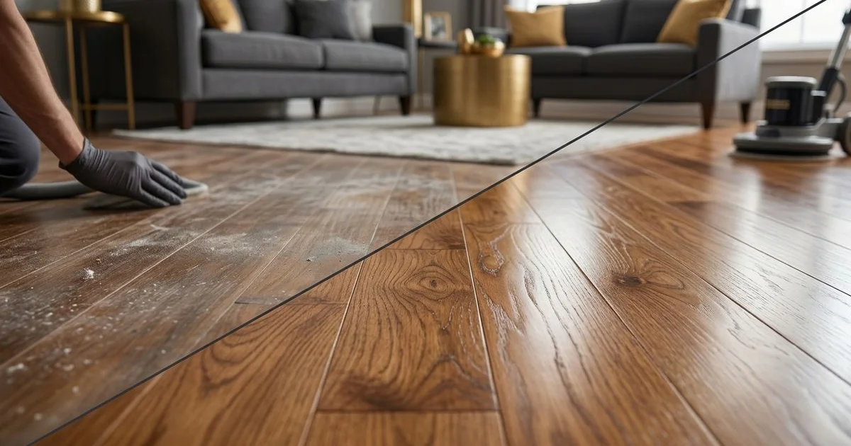 Dull, hazy hardwood floor with film buildup