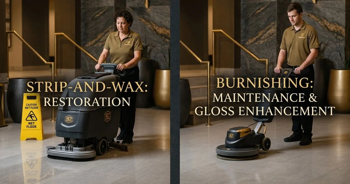Strip and wax vs burnishing comparison for commercial VCT