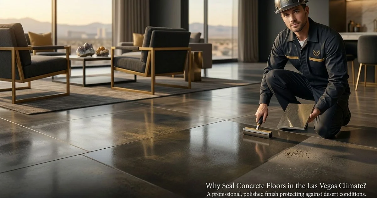 Sealed concrete floor protected against Las Vegas desert climate