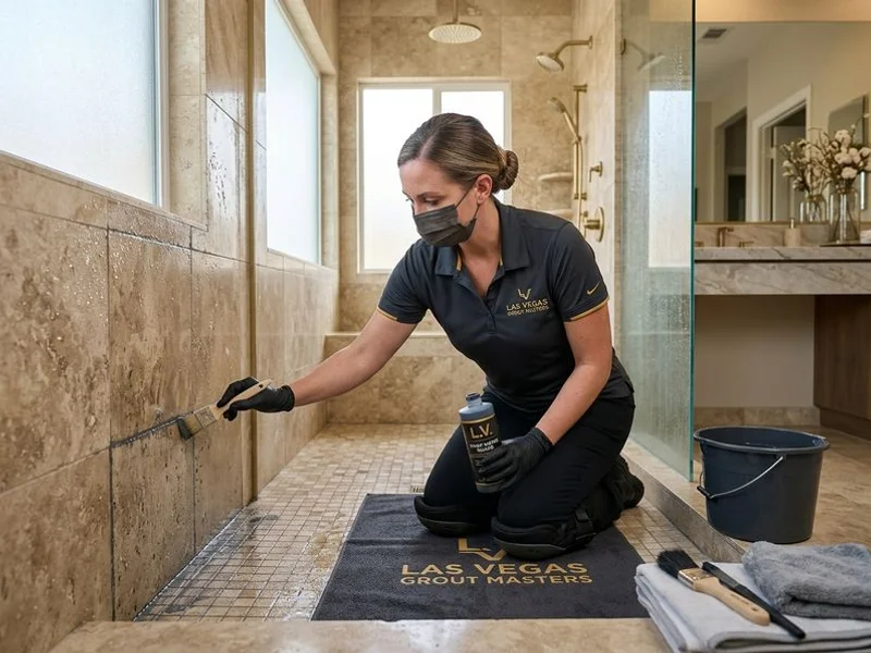 Bathroom grout being resealed