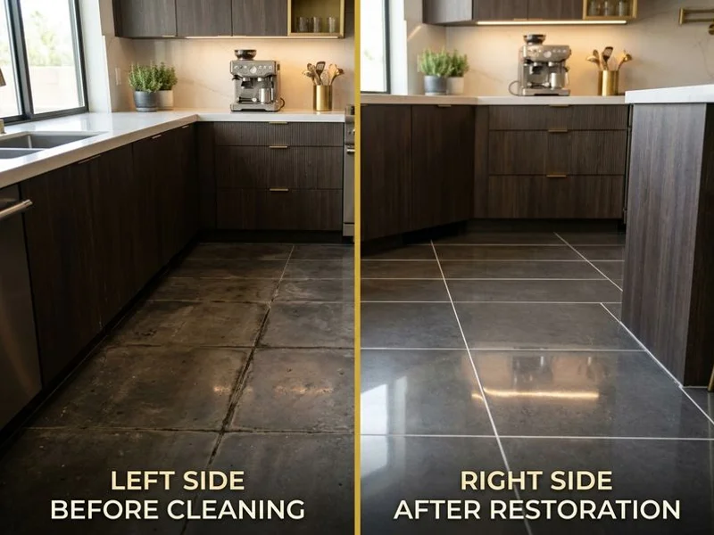 Before and after tile and grout deep cleaning