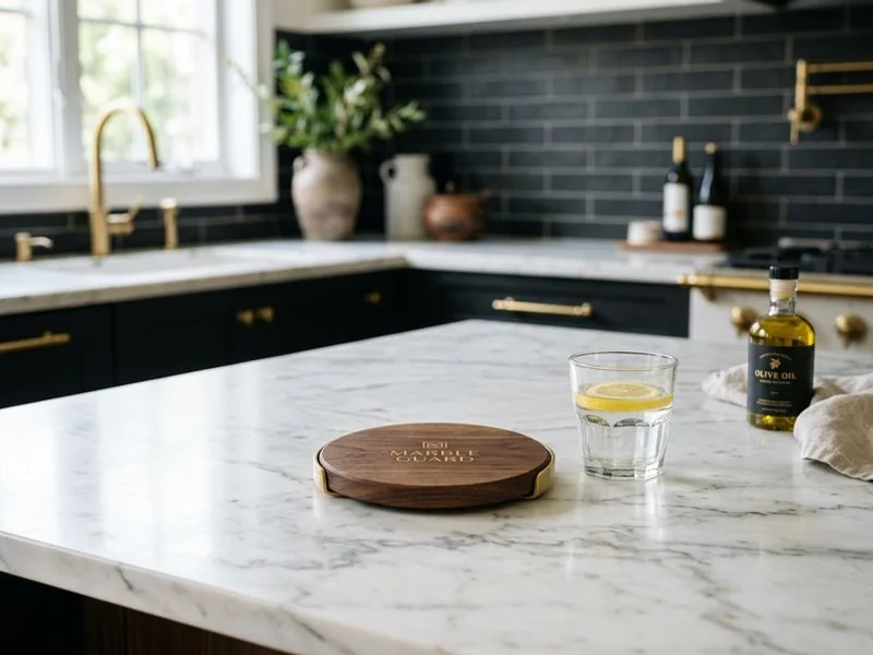 Cutting board and coasters protecting a marble countertop