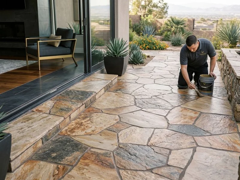 Flagstone patio sealed against desert UV and heat