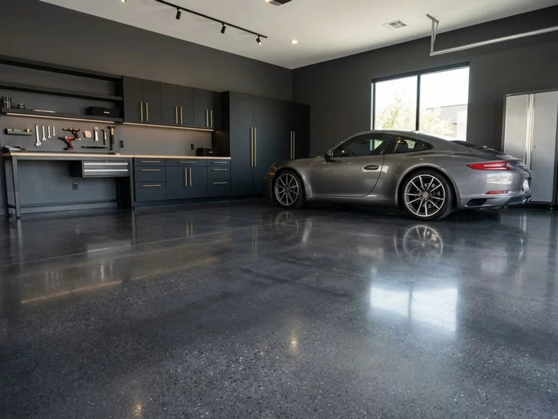 Garage concrete floor cleaned, sealed, and dust-free