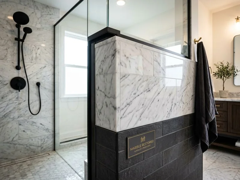 Hard-water stain removed from a marble shower wall