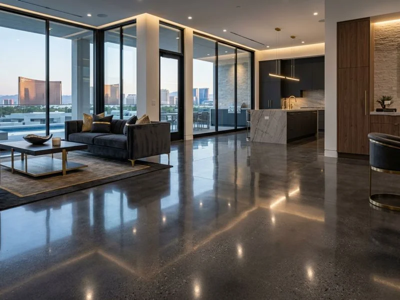Indoor polished concrete floor in a modern Las Vegas home