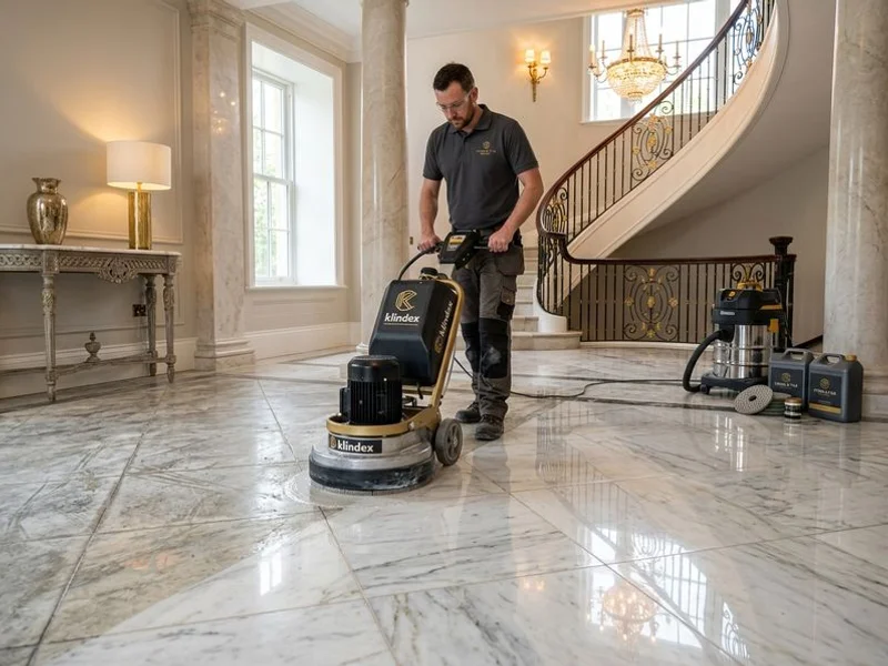 Marble floor restoration in progress