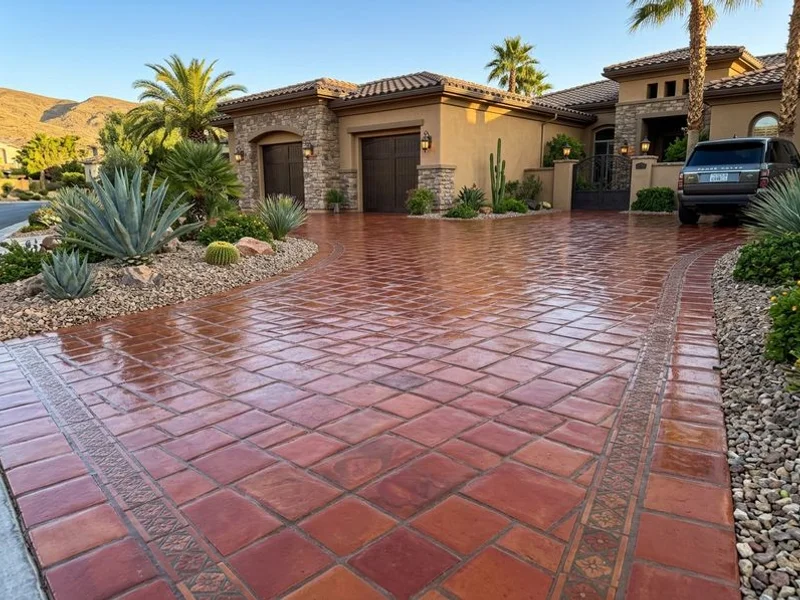 Mexican paver driveway cleaned and sealed