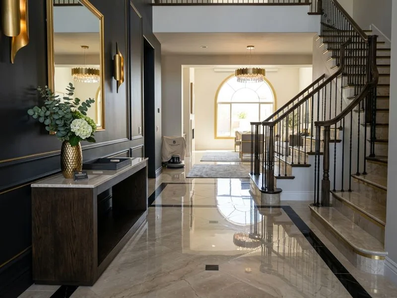 Mirror-polished marble entryway after restoration in Summerlin