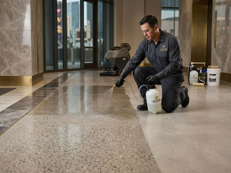 Penetrating sealer application on freshly cleaned concrete