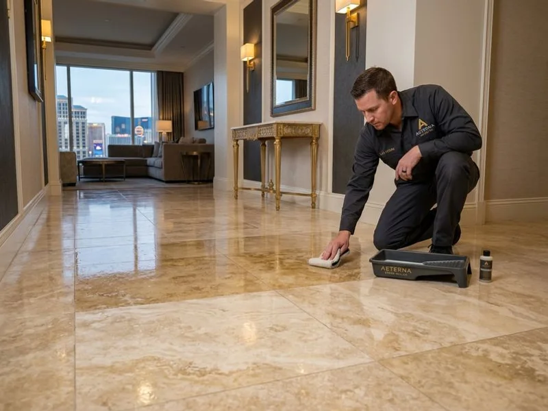 Pet-safe penetrating sealer applied to polished travertine