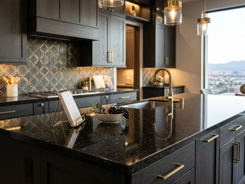 Polished granite kitchen countertop after etch removal