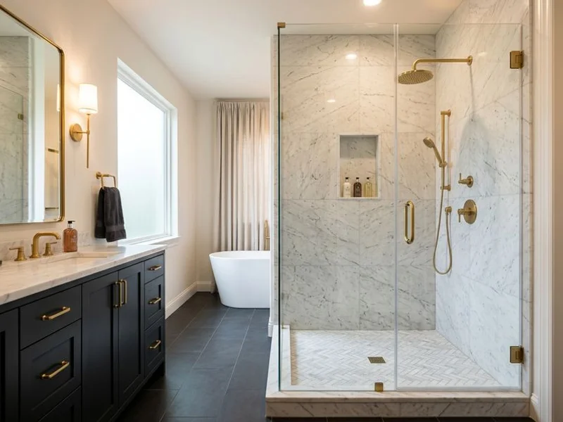 Seven Hills master bath marble shower restored
