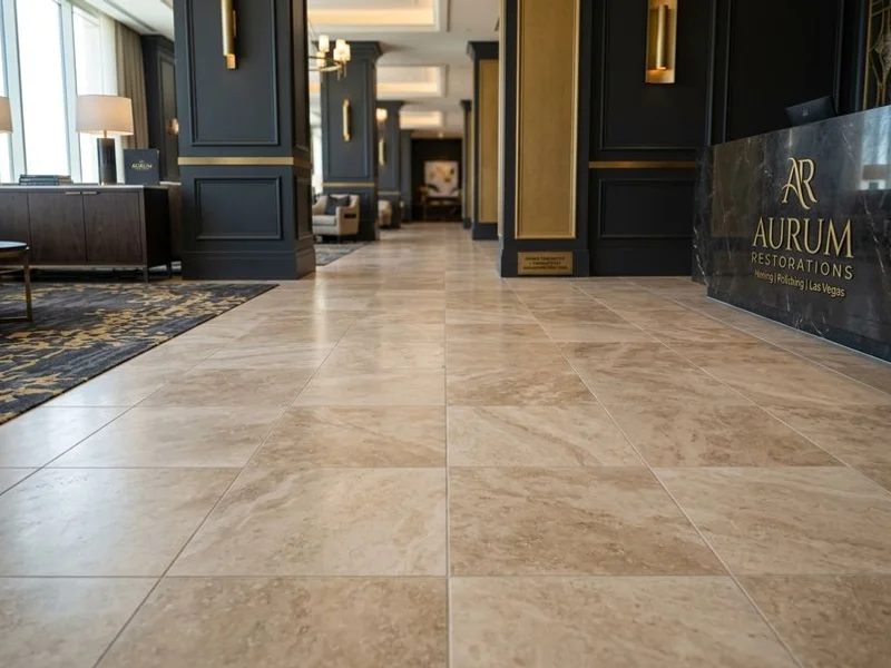 Travertine floor after honing restoration