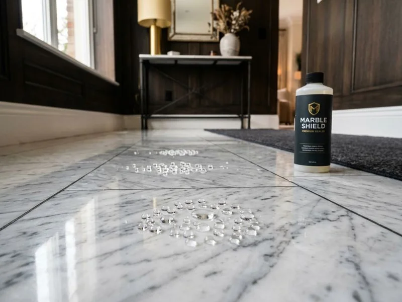 Water beading on a properly sealed marble floor