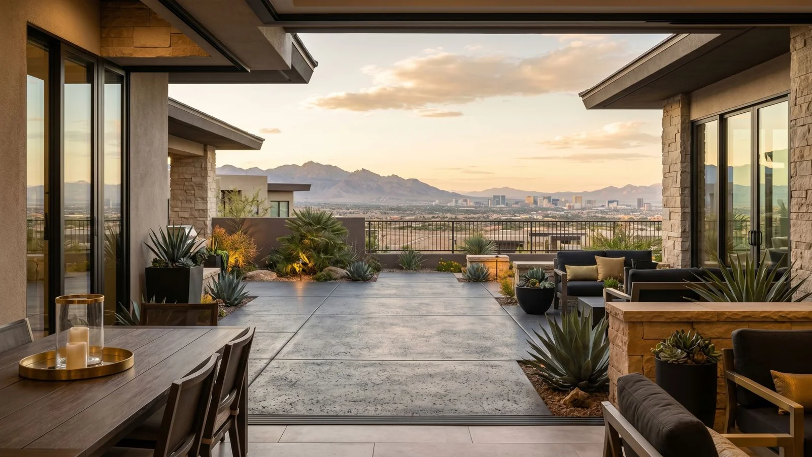 Sealed exterior concrete patio restored against desert UV and hard water